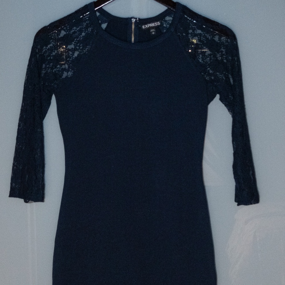 Blue Dress with Lace Sleeves